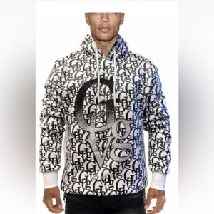 Avenue George V Paris Hoodie long sleeve GV logo Rhinestone Large NWT